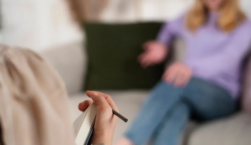 девушка с посттравматическим синдромом у психиатра